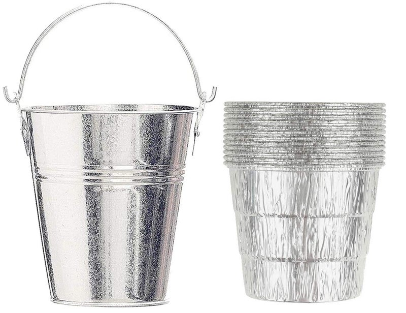 Firsgrill Drip Grease Bucket Can & 12-Pack Liners for Traeger 20/22/34, Pit Boss, etc Pellet Smoker Grill (Silver 12) - Image 1